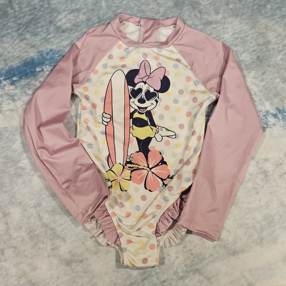 Disney Minnie Mouse Rash Guard‎ Swimsuit Girls Size 6 One Piece Long Sleeve